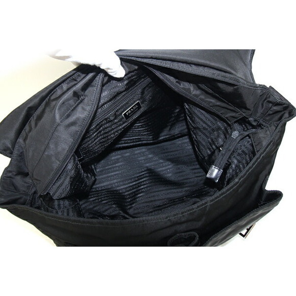 Prada Shoulder Bag Black Nylon Leather Crossbody Messenger Logo - Picture 3 of 10